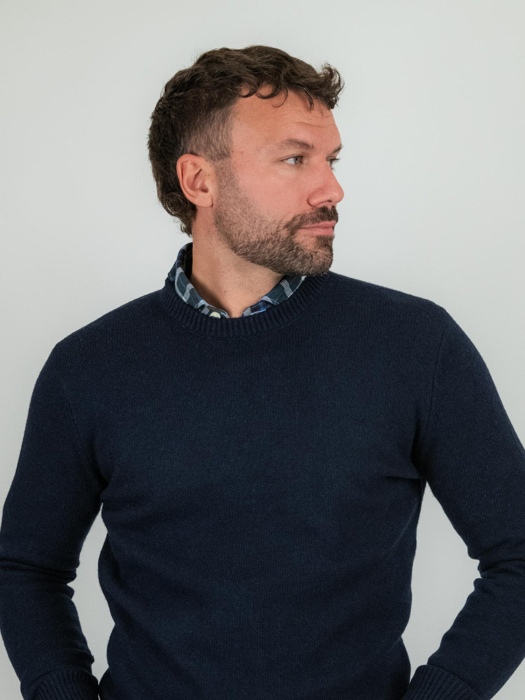 MAGLIONE GIROCOLLO BLU MISTO CASHMERE