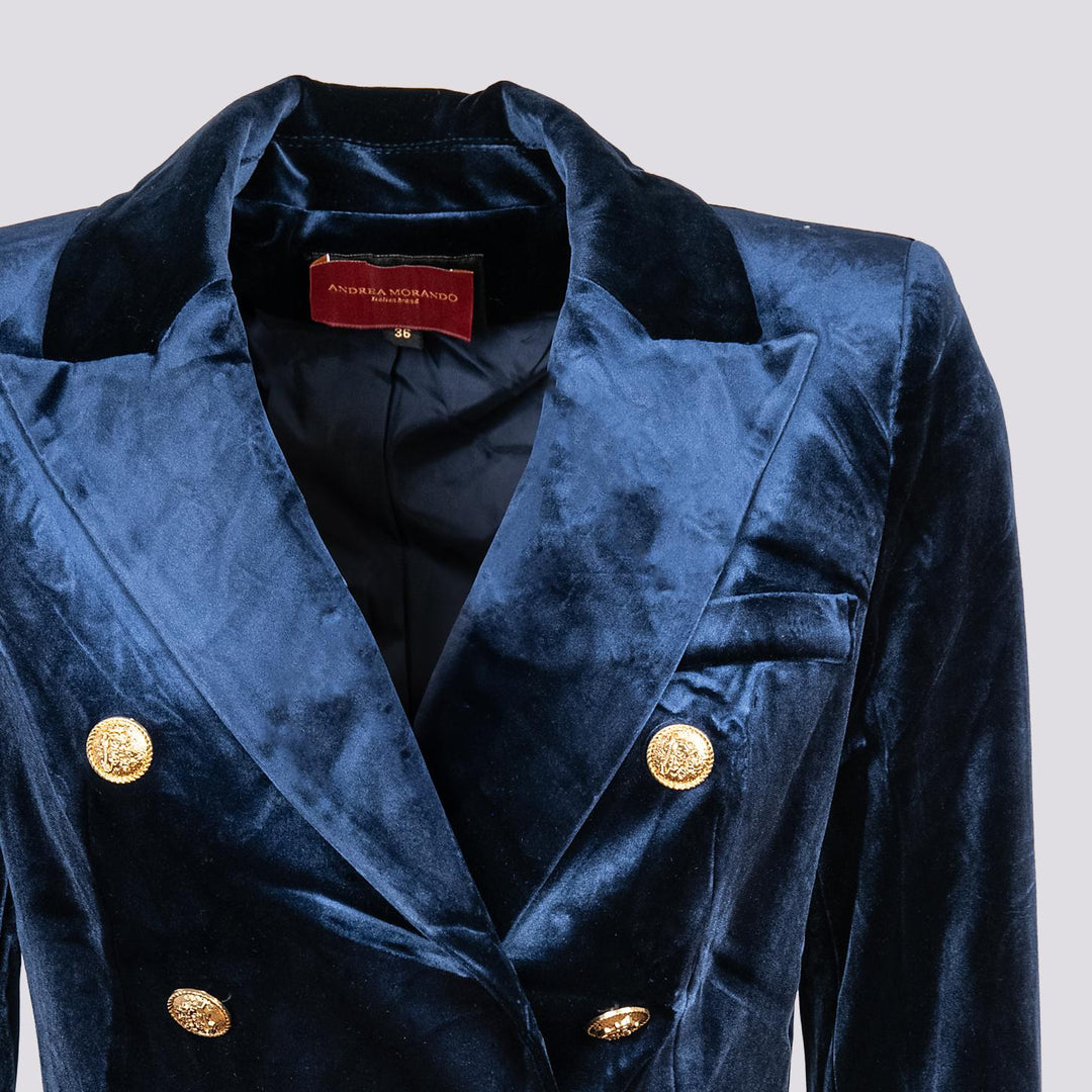Blazer doppiopetto in velluto blu V2021 BLU ANDREA MORANDO 