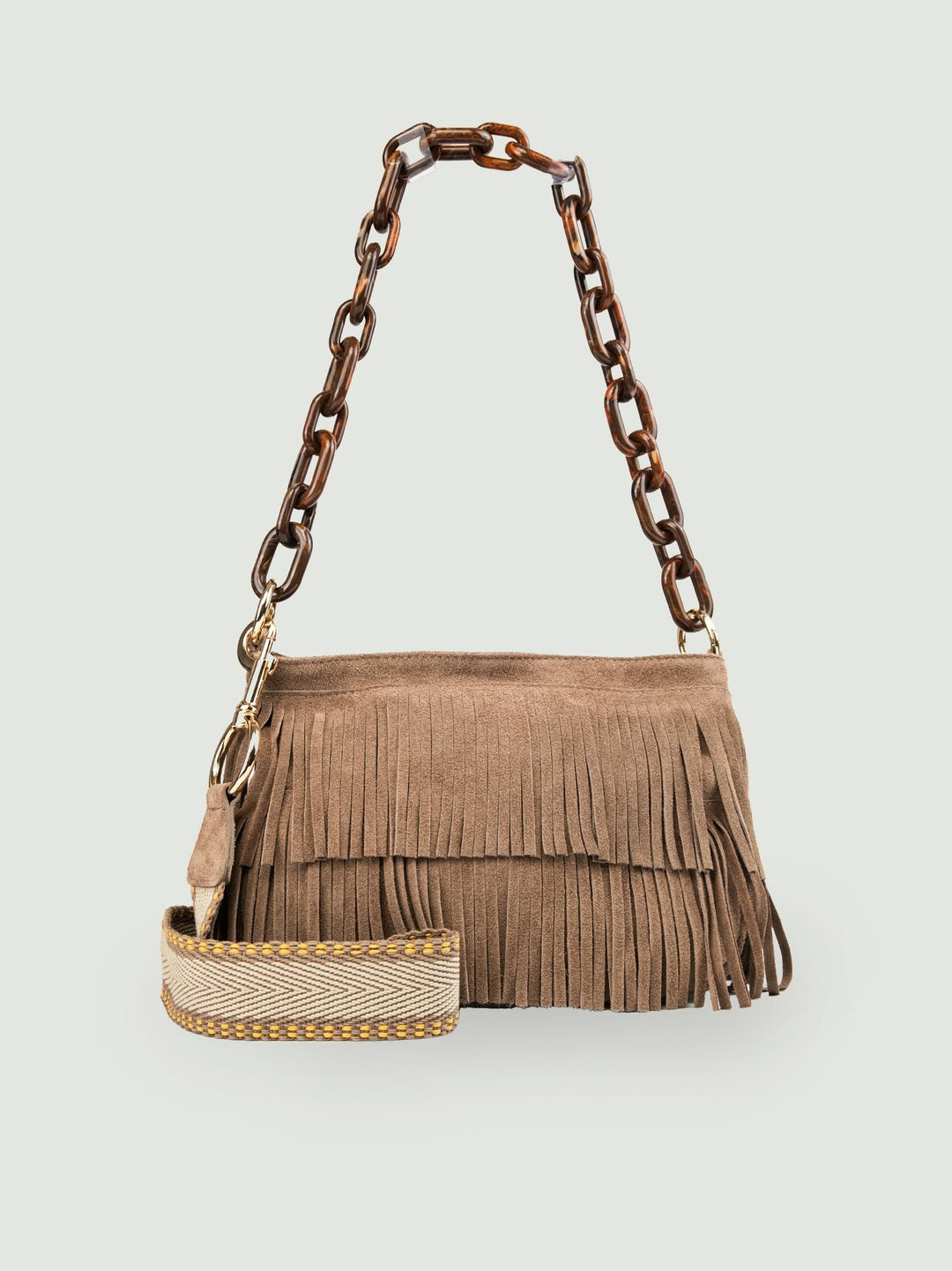 BORSA JIGLY CON FRANGE IN CAMOSCIO TAUPE JIGLY TAUPE BIMOR 