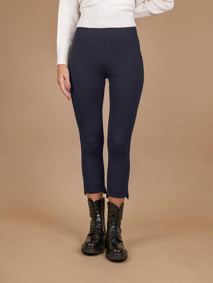 Pantalone a sigaretta asimmetrico in tessuto blu<BR/> CAVIALE BLU ANDREA MORANDO 