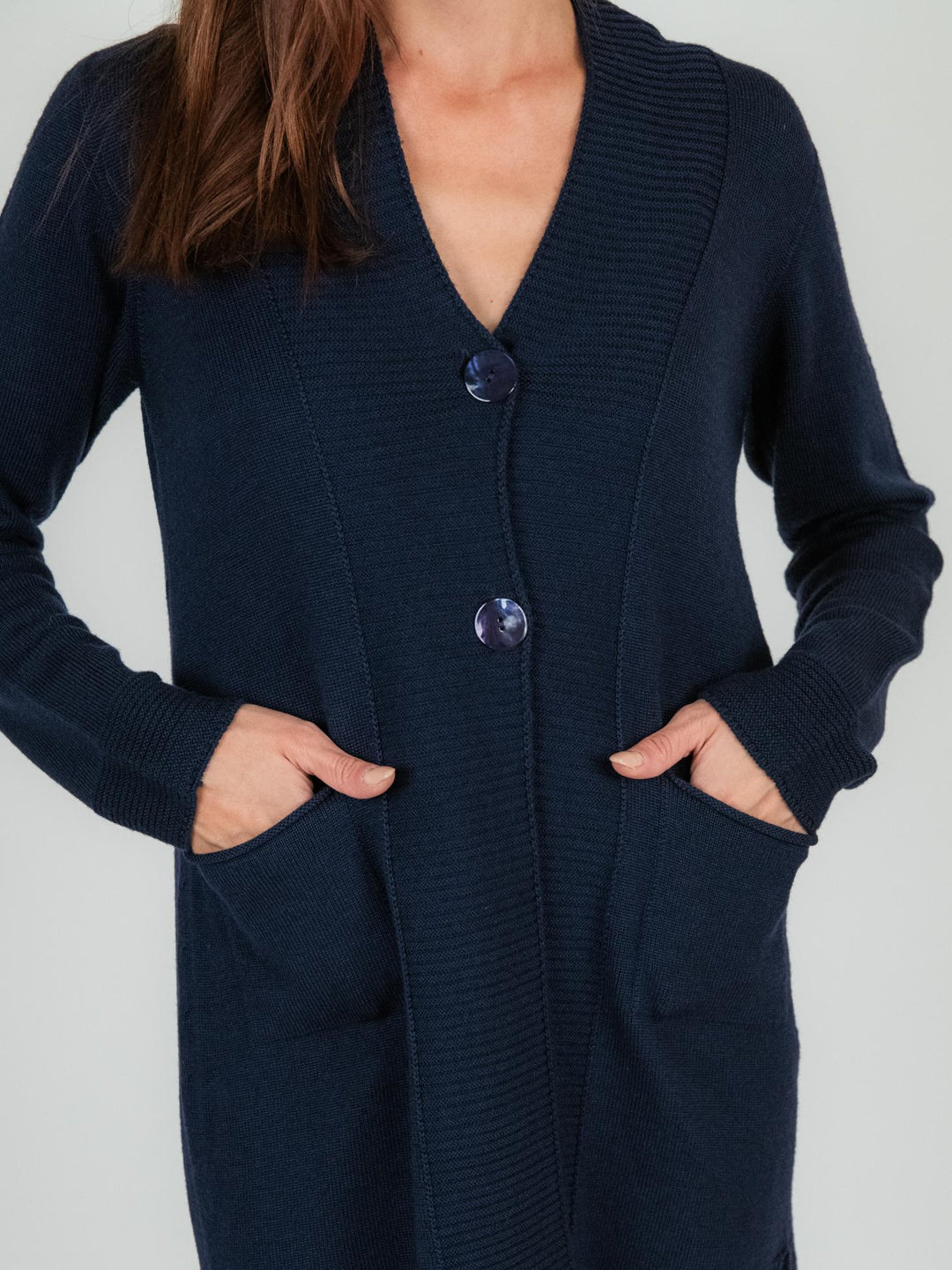 CARDIGAN LUNGO blu in lana vergine 245C8100 304 ANDREA MORANDO 