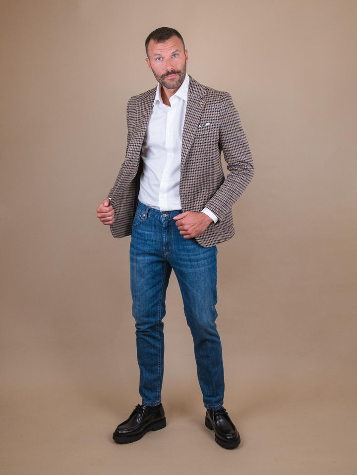 BLAZER SFODERATO IN FANTASIA pied de poule CR549 BEIGE/BLU/MARR ANDREA MORANDO 