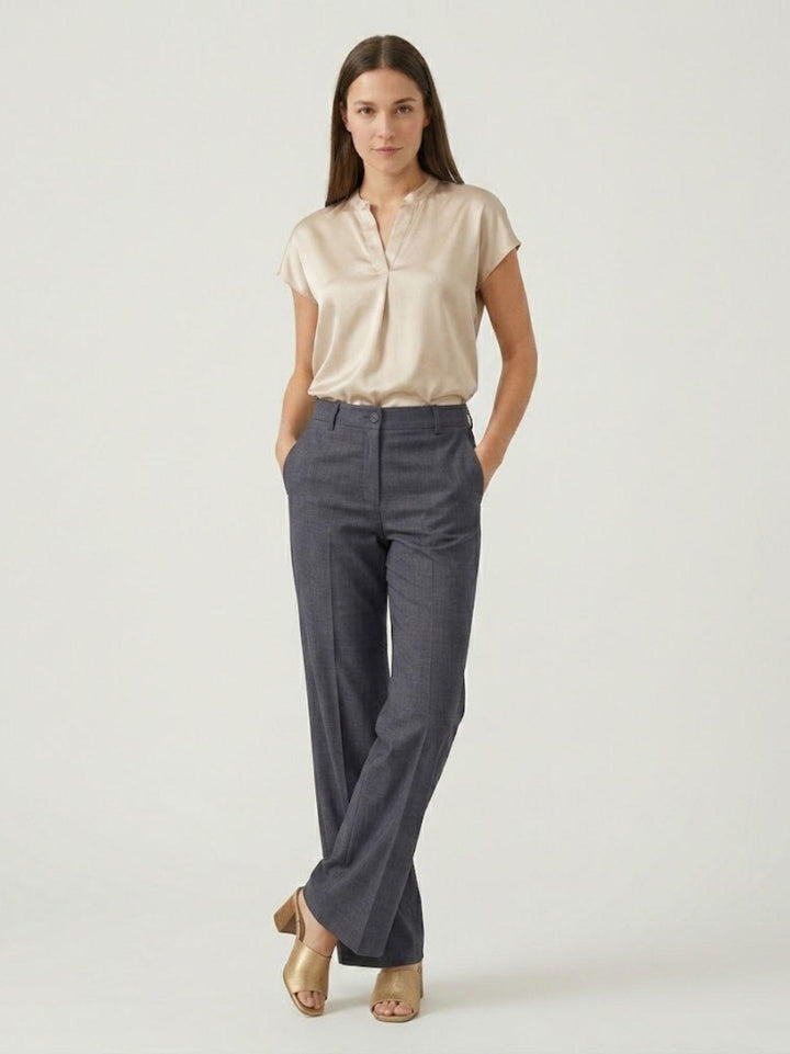 Pantaloni a palazzo con pences blu P3037 BLU NAVY ANDREA MORANDO 