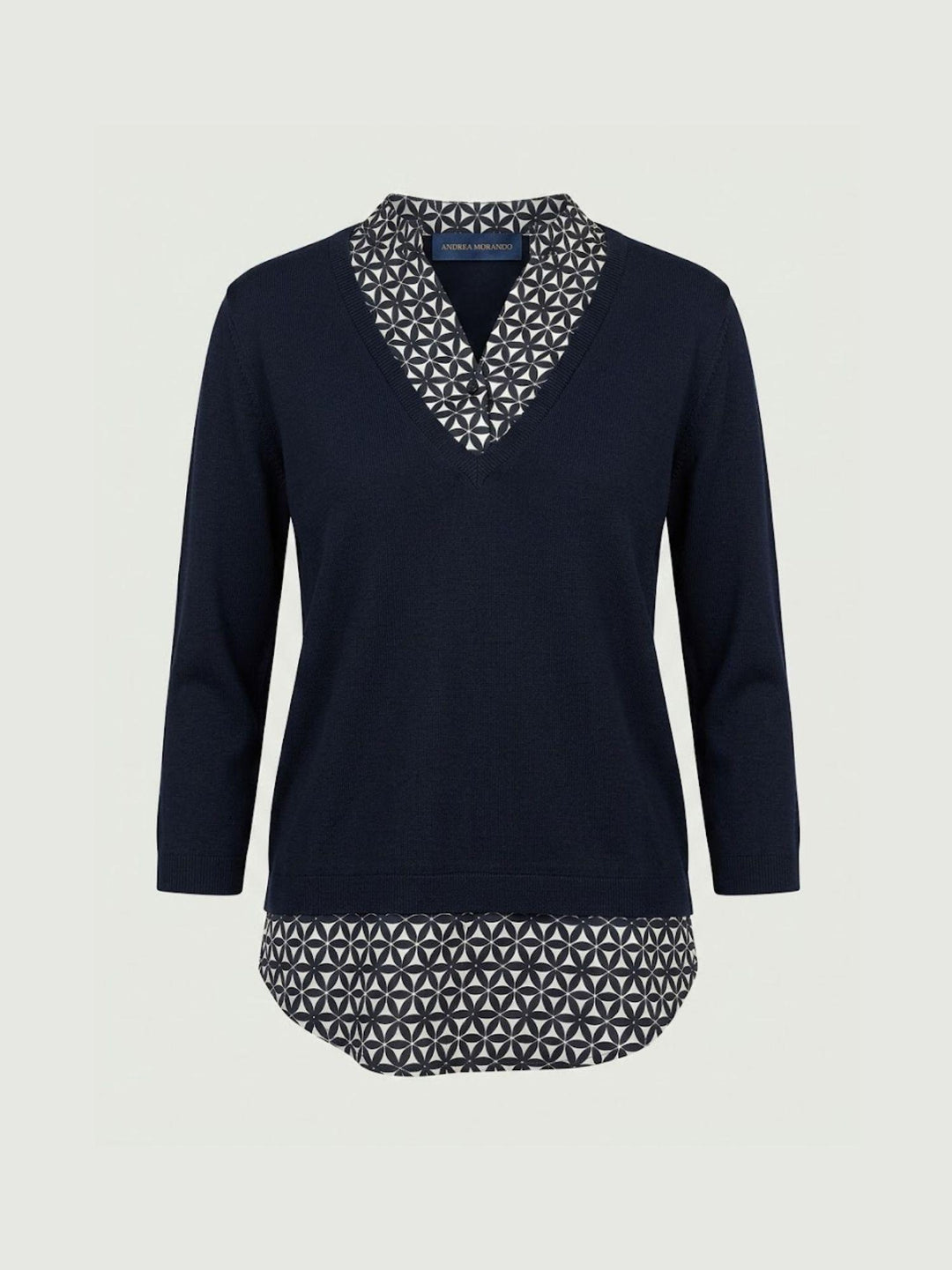 Maglia camicia blu con stampa geometrica 26231000 BLU ANDREA MORANDO 