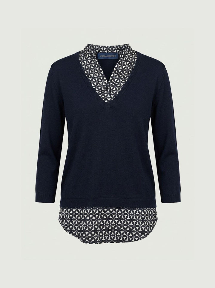 Maglia camicia blu con stampa geometrica 26231000 BLU ANDREA MORANDO 