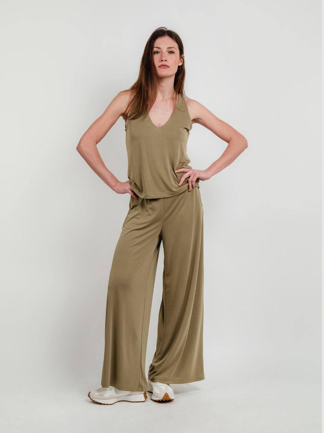 PANTALONI A PALAZZO KAKI 525LIXX517 KAKI ANDREA MORANDO 
