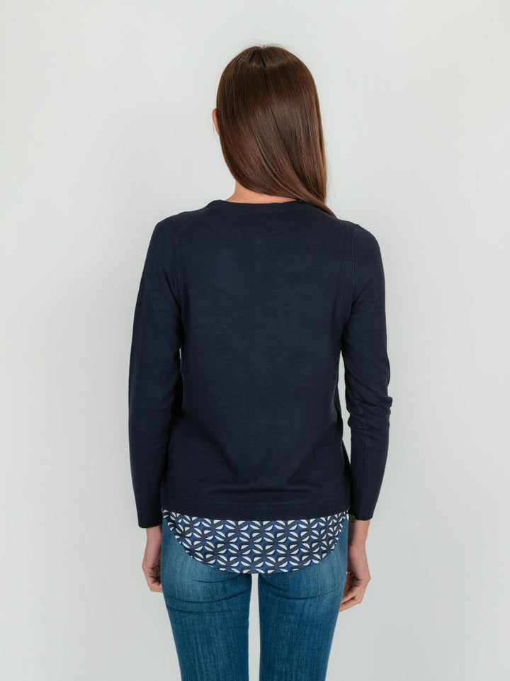 MAGLIA BLU CON CAMICIA IN FANTASIA OPTICAL 245W1460 304 ANDREA MORANDO 