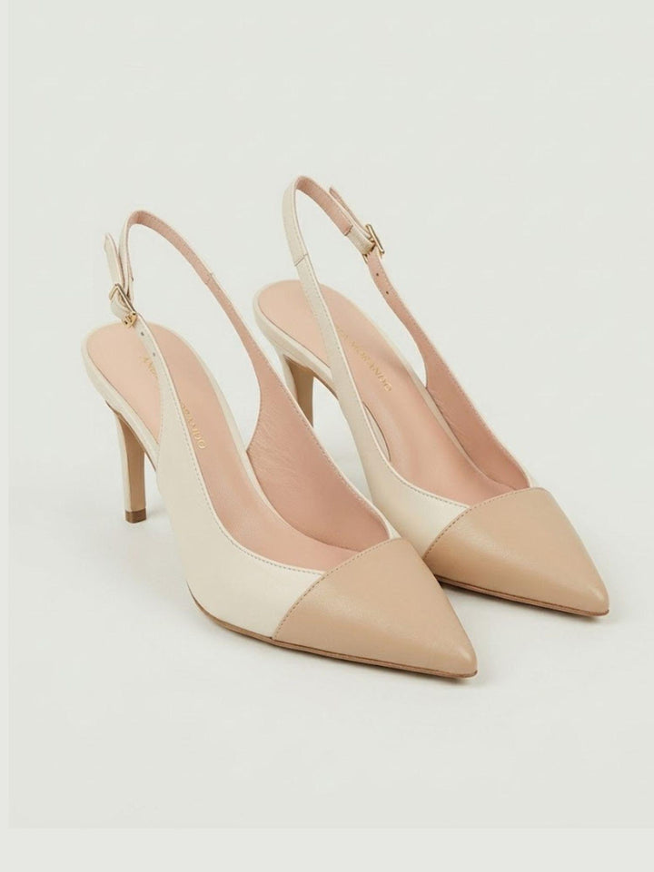 Décolleté slingback in pelle bianca e beige S263 MILK ANDREA MORANDO 