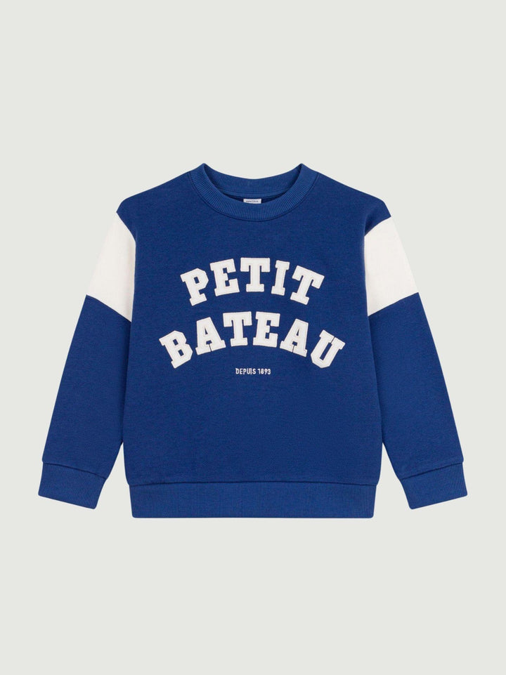 Felpa con logo frontale in cotone blu A0F58 01 PETIT BATEAU 