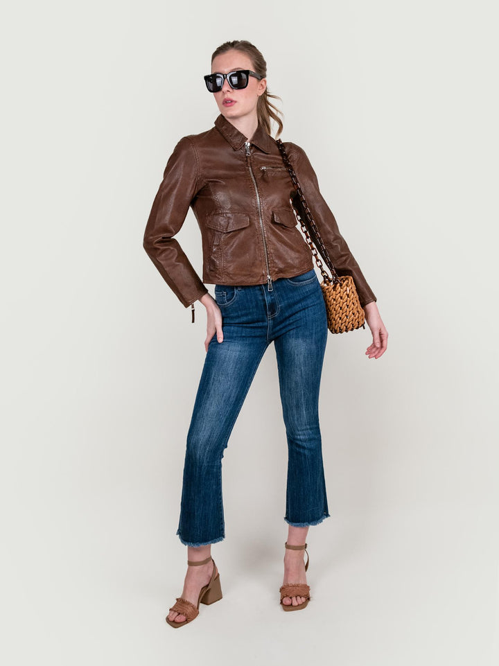 GIUBBOTTO IN PELLE EFFETTO VINTAGE MARRONE KOS 05 JACK LEATHER 
