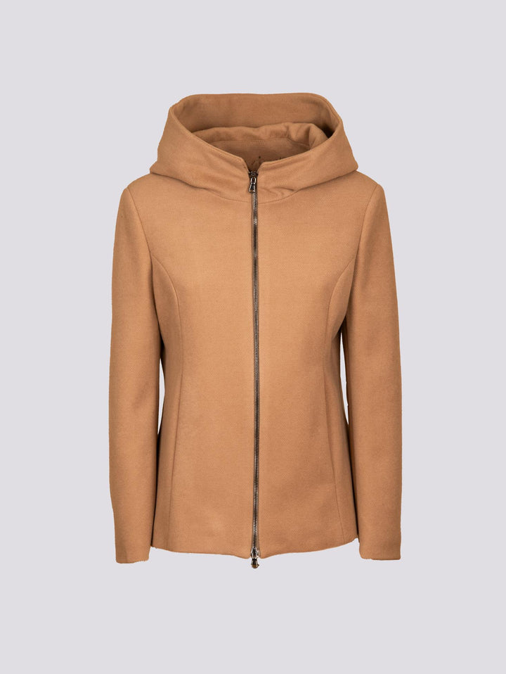 Giacca con zip e collo ampio in panno cammello 9416CDH 51 ANDREA MORANDO 