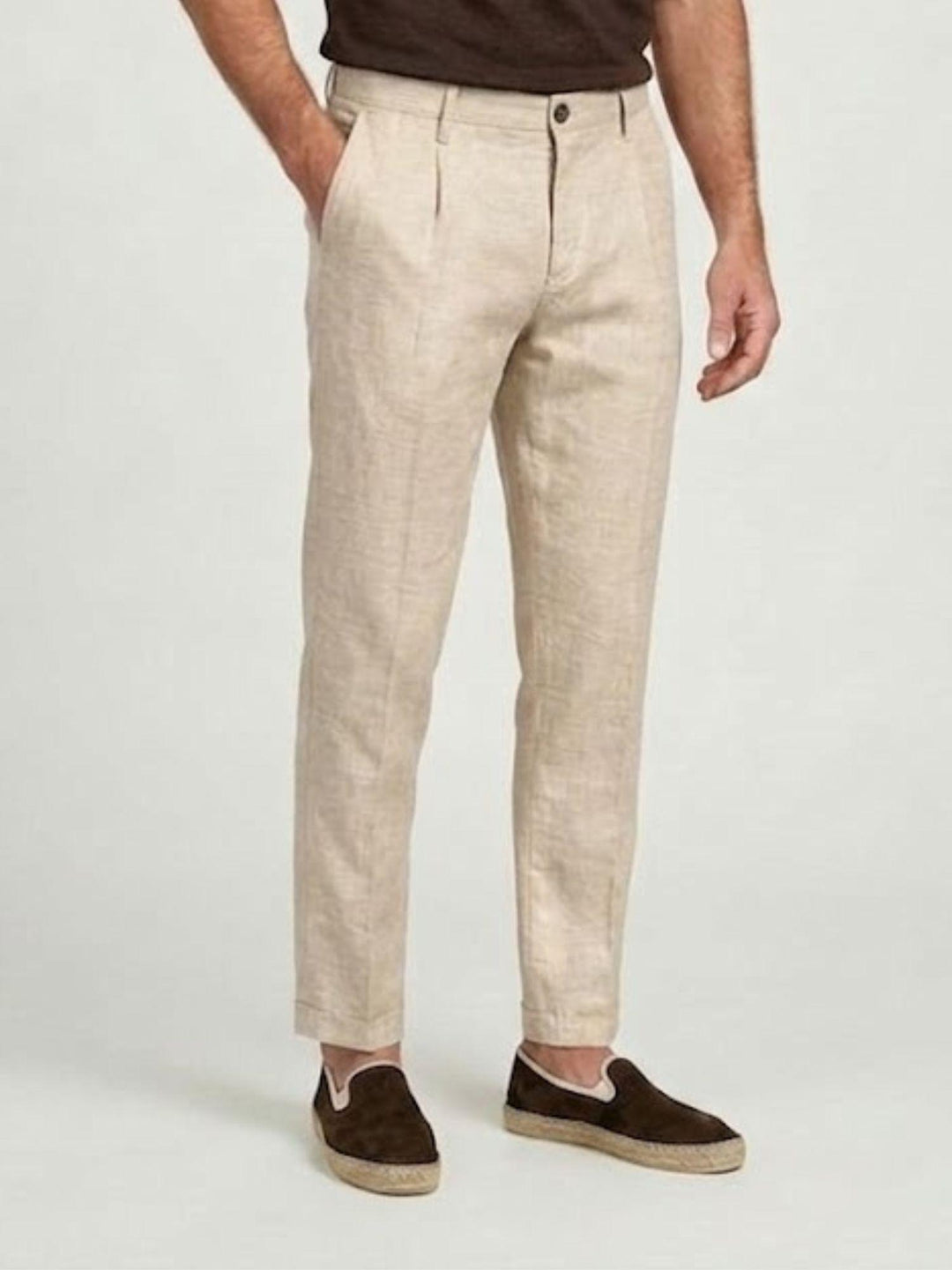 Pantalone chino in lino e cotone beige P-TONY 23 ANDREA MORANDO 