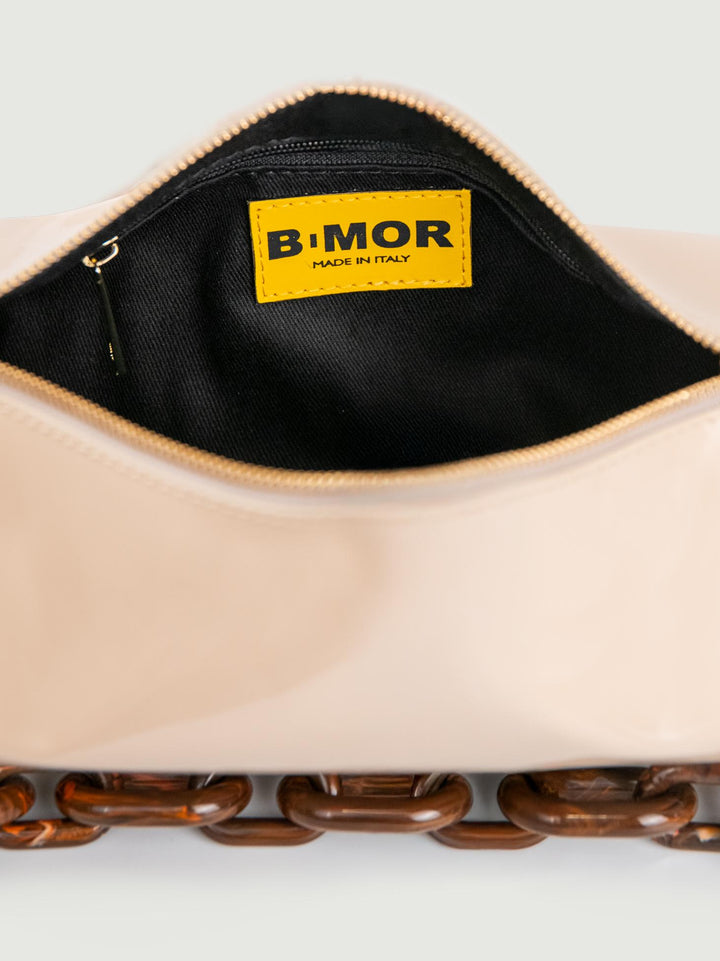 BORSA CILINDRO CIRCULAR BEIGE IN PELLE VERNICE
