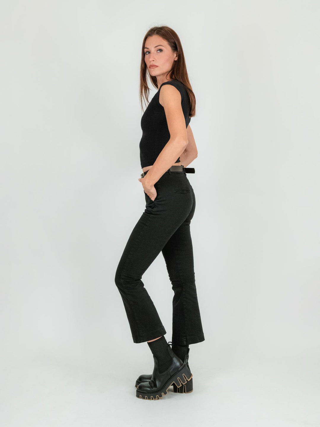 PANTALONE A TROMBETTA nero in cotone 824JA NERO ANDREA MORANDO 