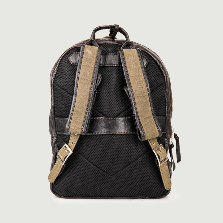 ZAINO IN PELLE EFFETTO USED DARK BROWN E TESSUTO FANGO. SURRENDER MIX 504 JACK LEATHER 