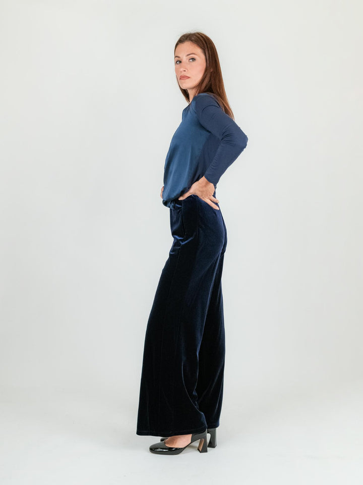 PANTALONE con elastico in VELLUTO BLU 245C1021 303 ANDREA MORANDO 