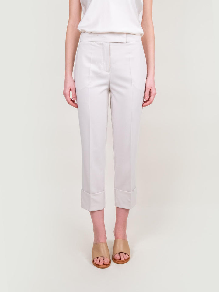 PANTALONE CON MAXI RISVOLTO IN TESSUTO PANNA 313803 STUCCO ANDREA MORANDO 