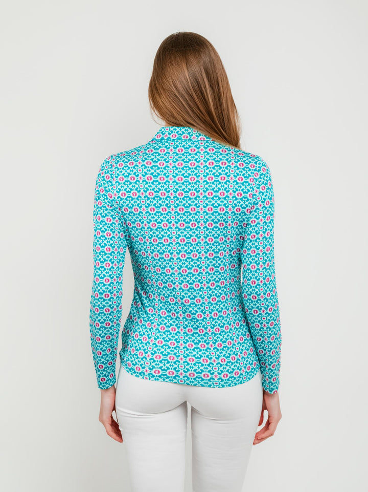 Camicia turchese con fantasia multicolor