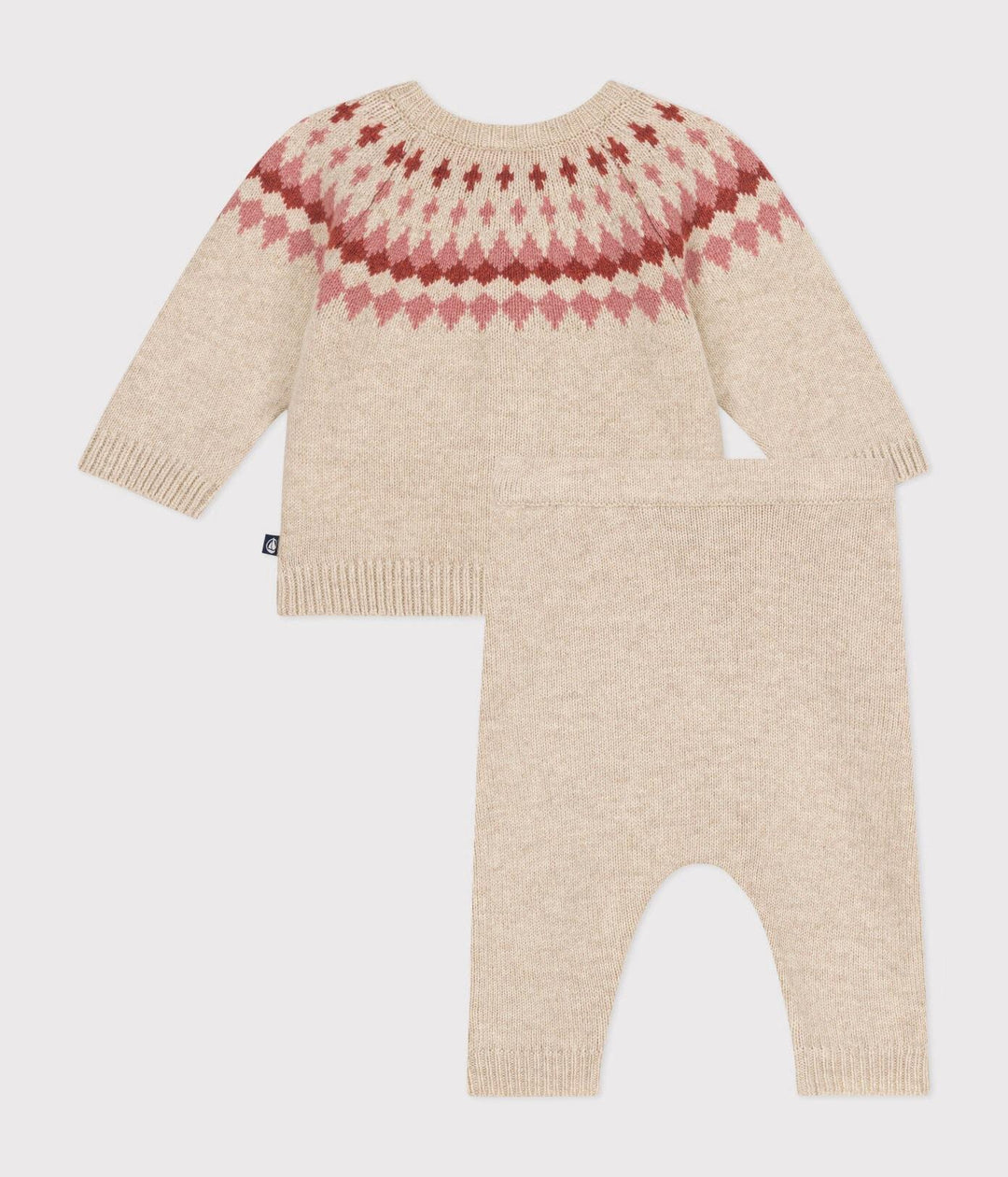 Set 2 pezzi in maglia beige motivo rosa A0AZJ 02 PETIT BATEAU 