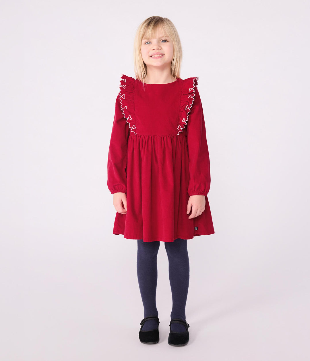 Abito a maniche lunghe in velluto tinta unita A0E1U 01 PETIT BATEAU 