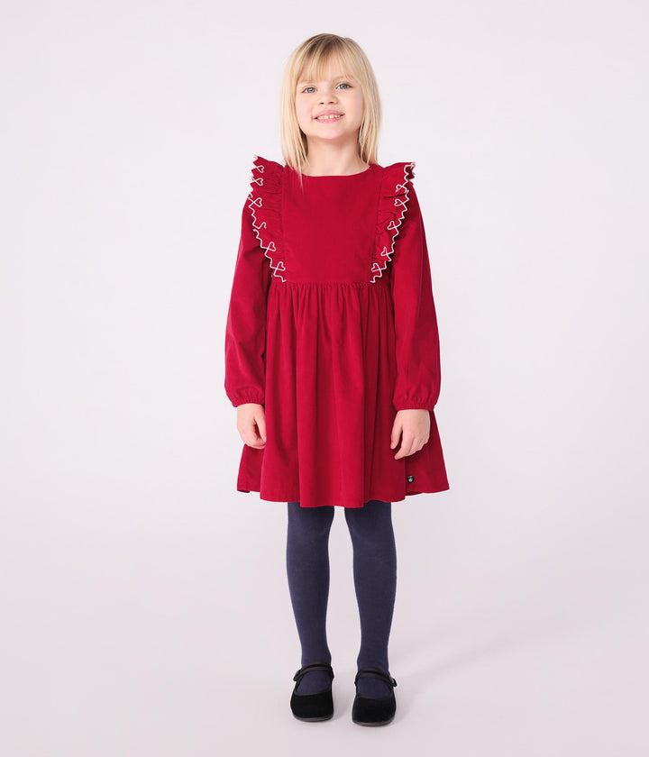 Abito a maniche lunghe in velluto tinta unita A0E1U 01 PETIT BATEAU 