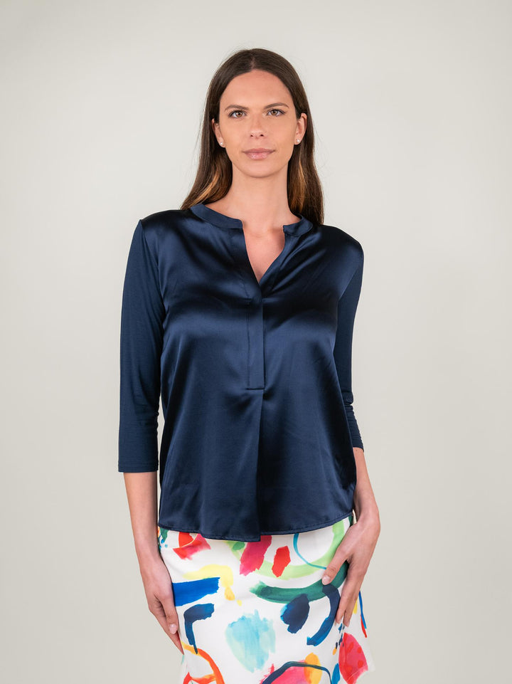 BLUSA CON SCOLLO SERAFINO BLU OLTREMARE 2431001 089 ANDREA MORANDO 