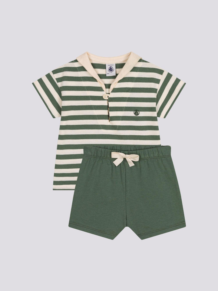 SET BEBÈ T-SHIRT E PANTALONCINI IN JERSEY VERDE A09X1 01 PETIT BATEAU 