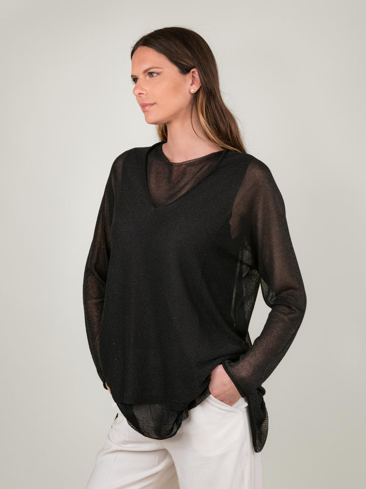MAGLIA OVER NERA LUREX 12104 NERO ANDREA MORANDO 