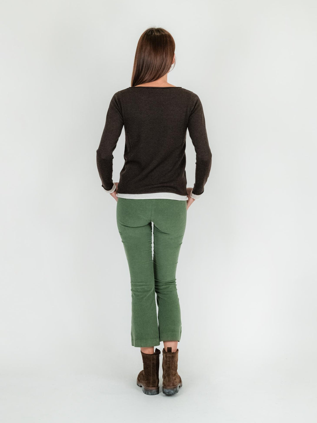 Pantalone a trombetta in velluto color salvia 824W21 SALVIA ANDREA MORANDO 