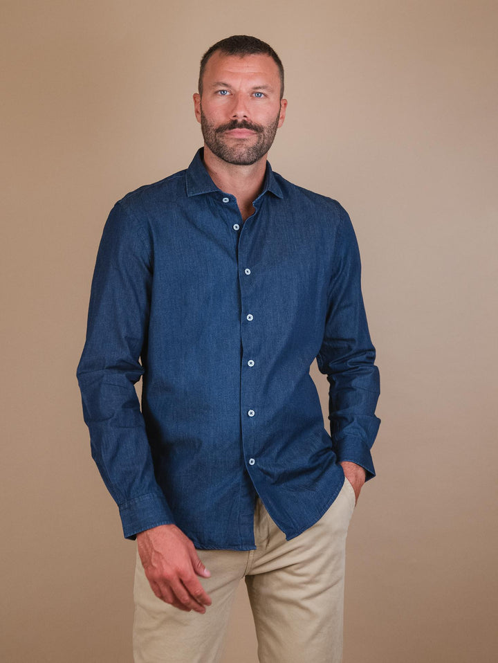 CAMICIA IN COTONE EFFETTO DENIM SCURO BU24W09CAJNS1030A 208 ANDREA MORANDO 