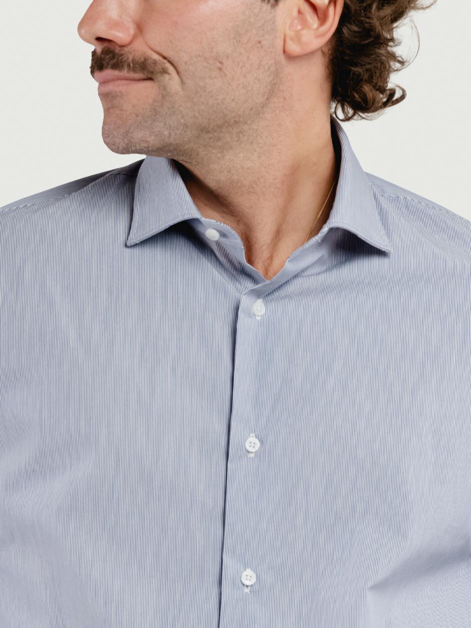 CAMICIA IN TWILL DI COTONE CON FANTASIA MICRORIGA BLU TWILLREG RIGA BLU ANDREA MORANDO 