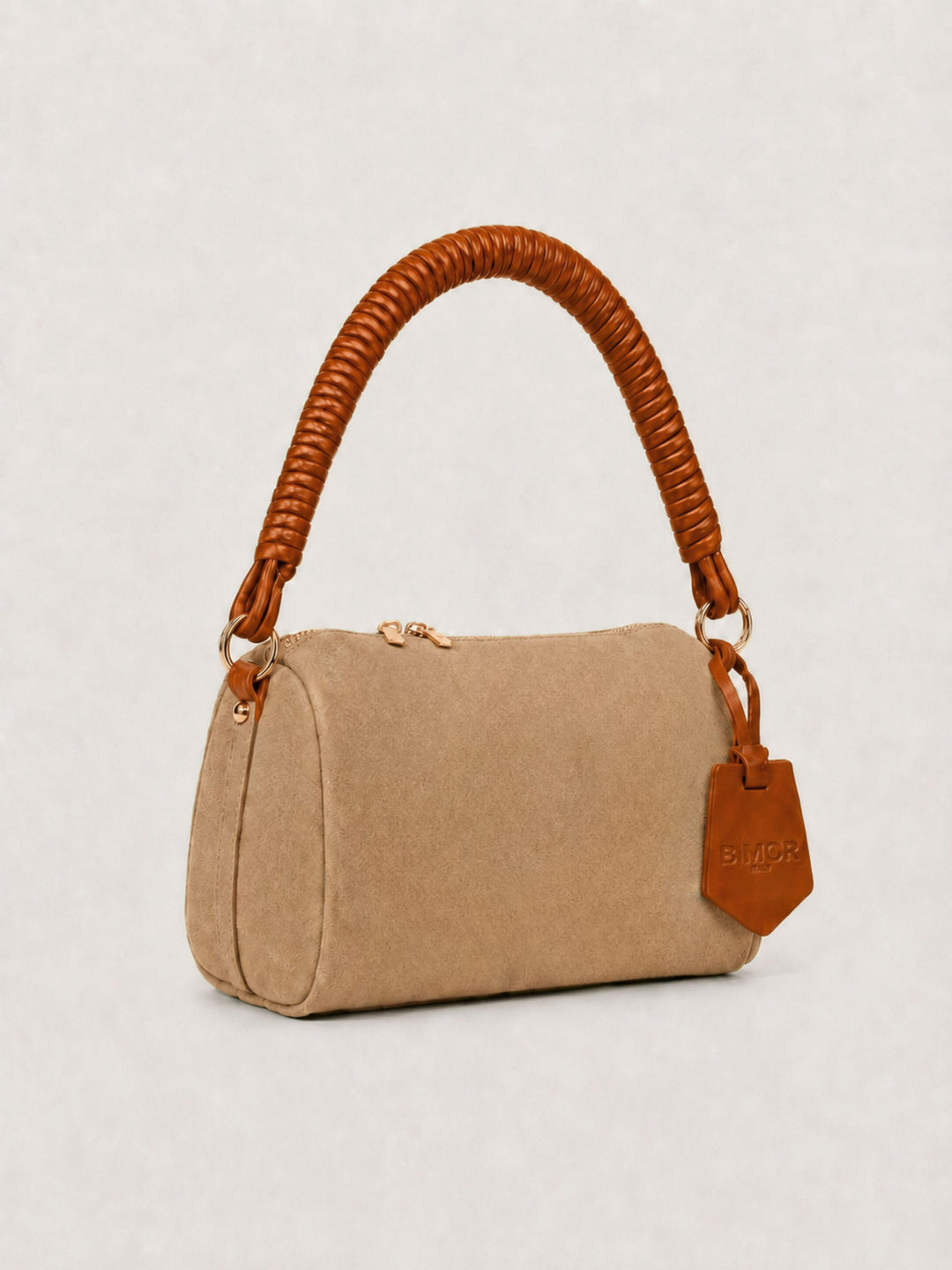 Borsa a spalla Mini Cube in pelle scamosciata beige MINI CUBE BEIGE BIMOR 