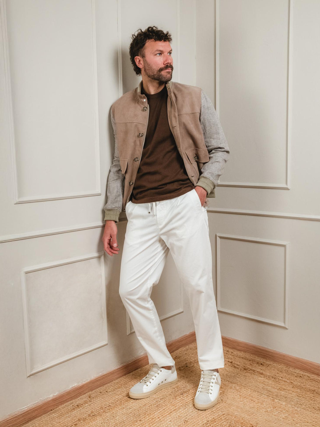 GIACCA TRIBECCA IN PELLE E LINO BEIGE