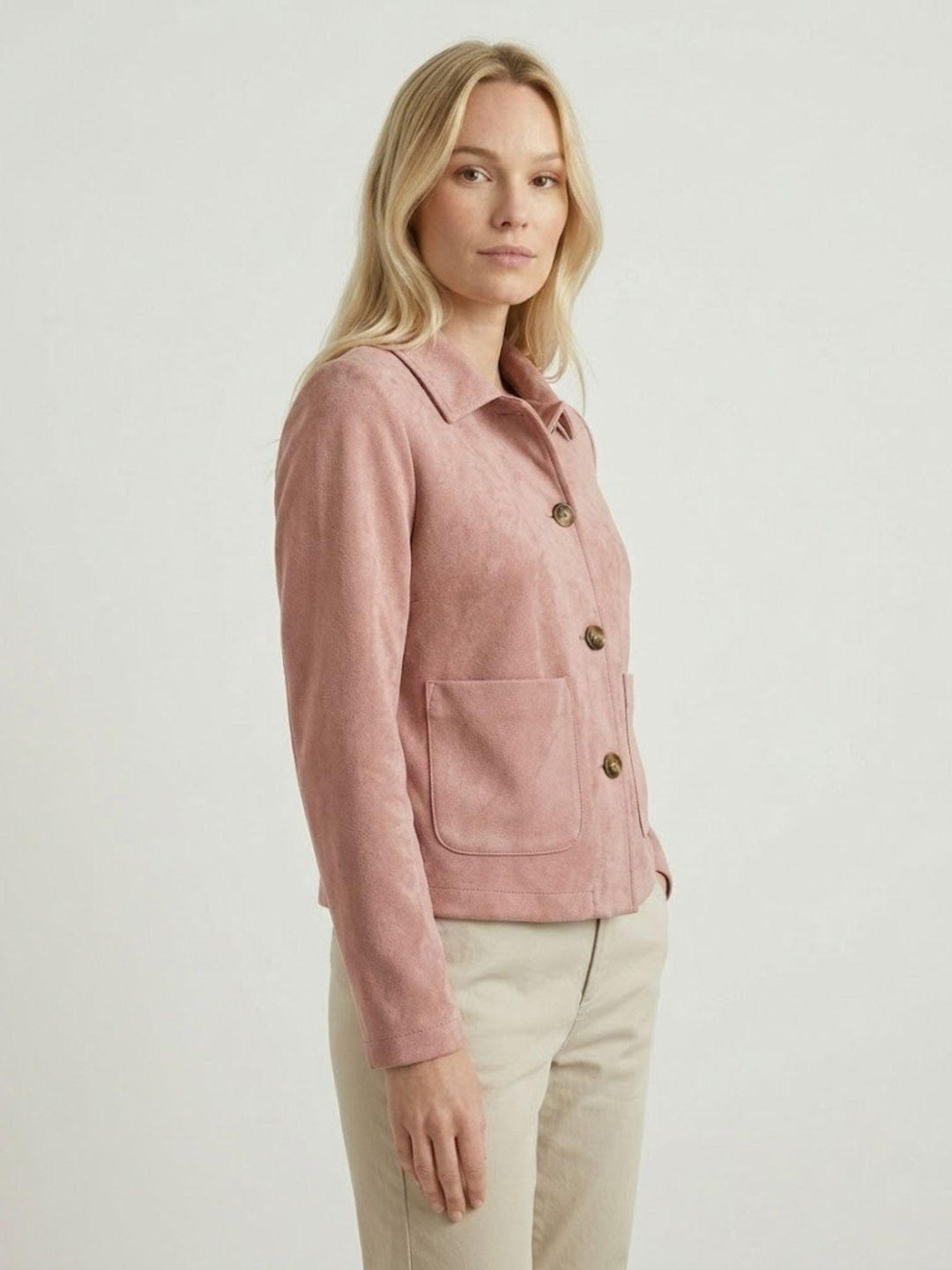 Giacca corta effetto suede rosa cipria BATE321 30 ANDREA MORANDO 