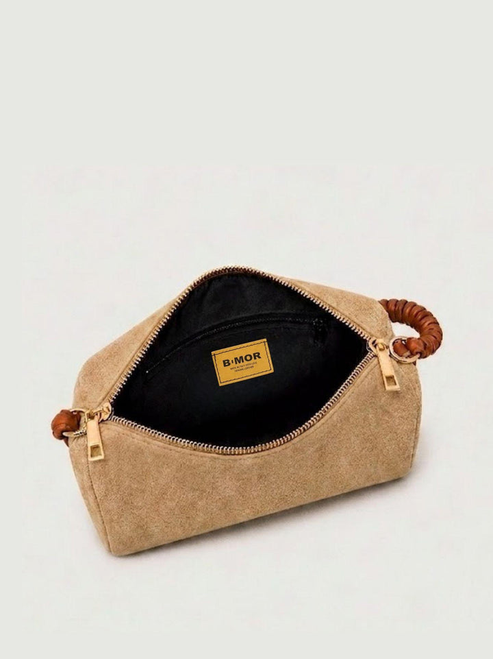 Borsa a spalla Mini Cube in pelle scamosciata beige MINI CUBE BEIGE BIMOR 