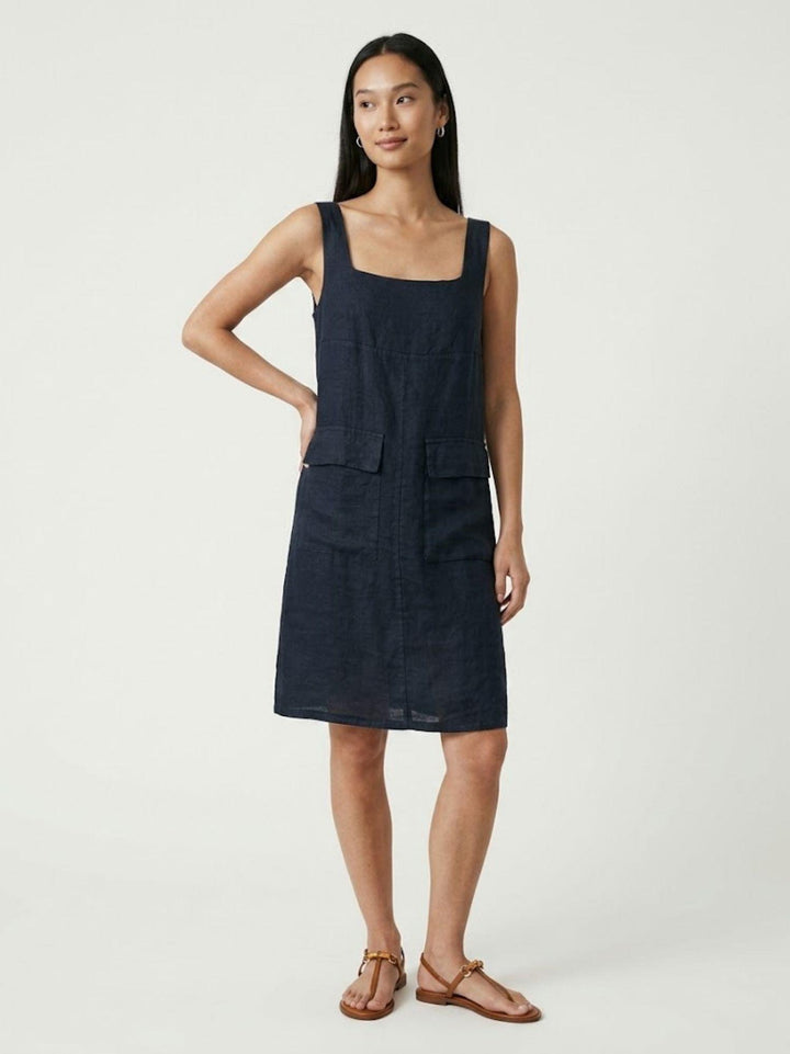 Abito smanicato in lino navy 6AB0528 BLU ANDREA MORANDO 