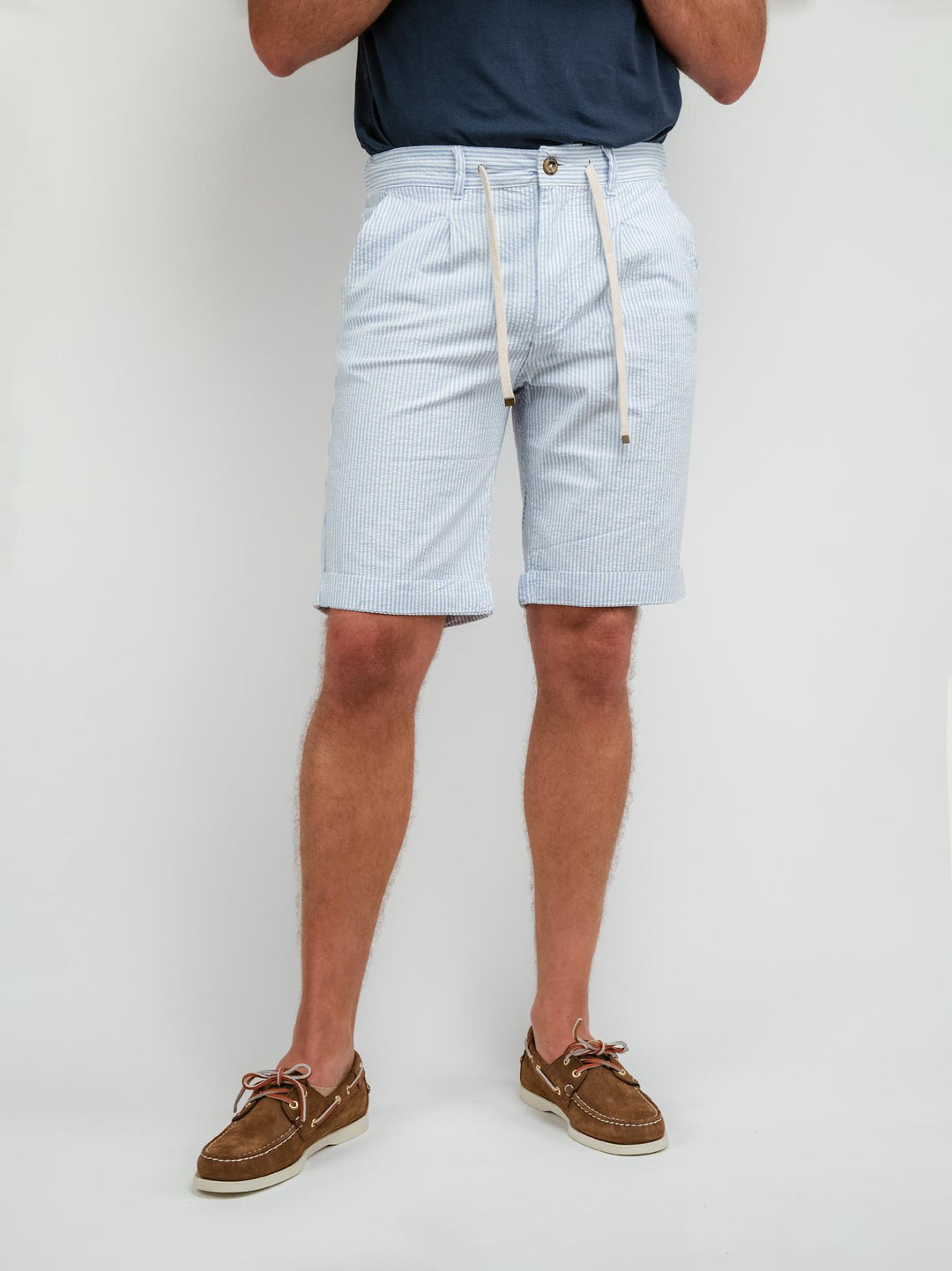 BERMUDA IN COTONE A RIGHE AZZURRE E BIANCHE CON COULISSE BU25S47BEPASEERS 204 ANDREA MORANDO 