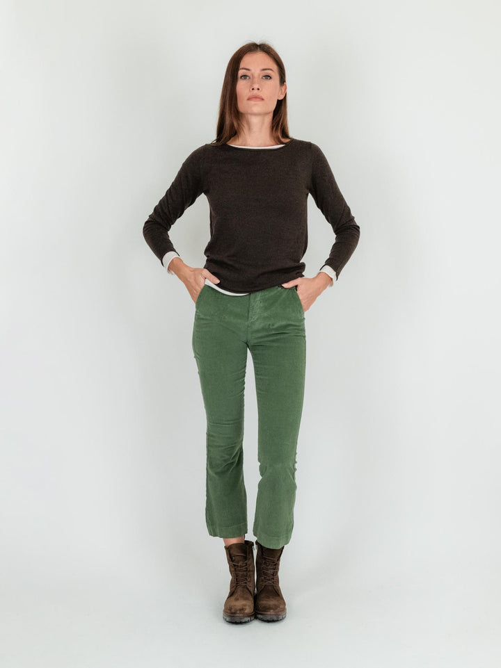Pantalone a trombetta in velluto color salvia 824W21 SALVIA ANDREA MORANDO 