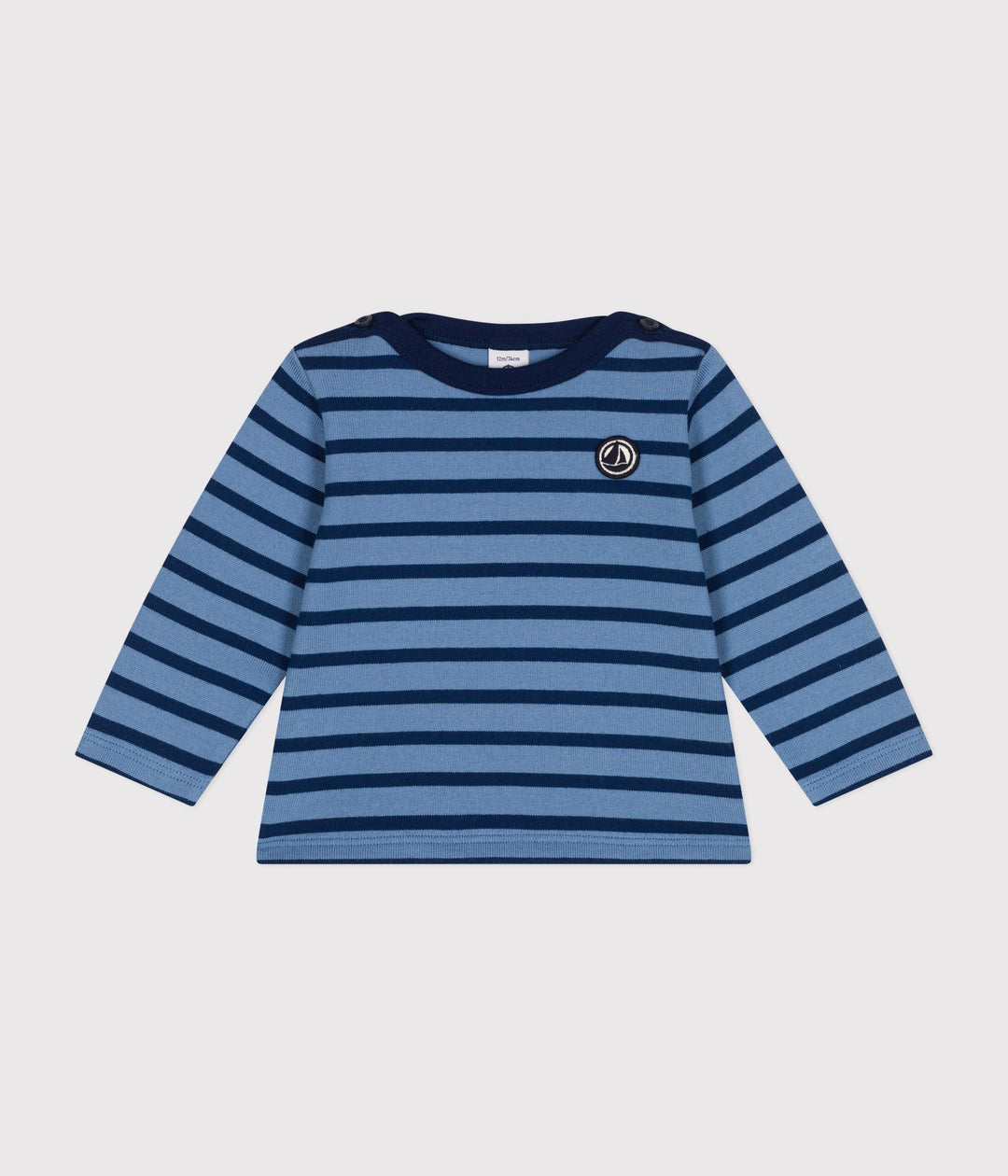Maglia blu a righe in cotone spesso neonato A0BM3 02 PETIT BATEAU 