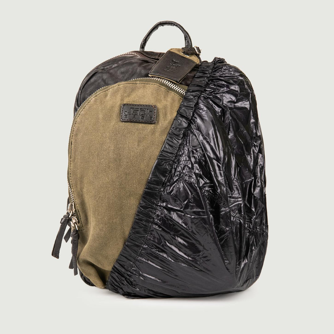 ZAINO IN PELLE EFFETTO USED DARK BROWN E TESSUTO FANGO. SURRENDER MIX 504 JACK LEATHER 