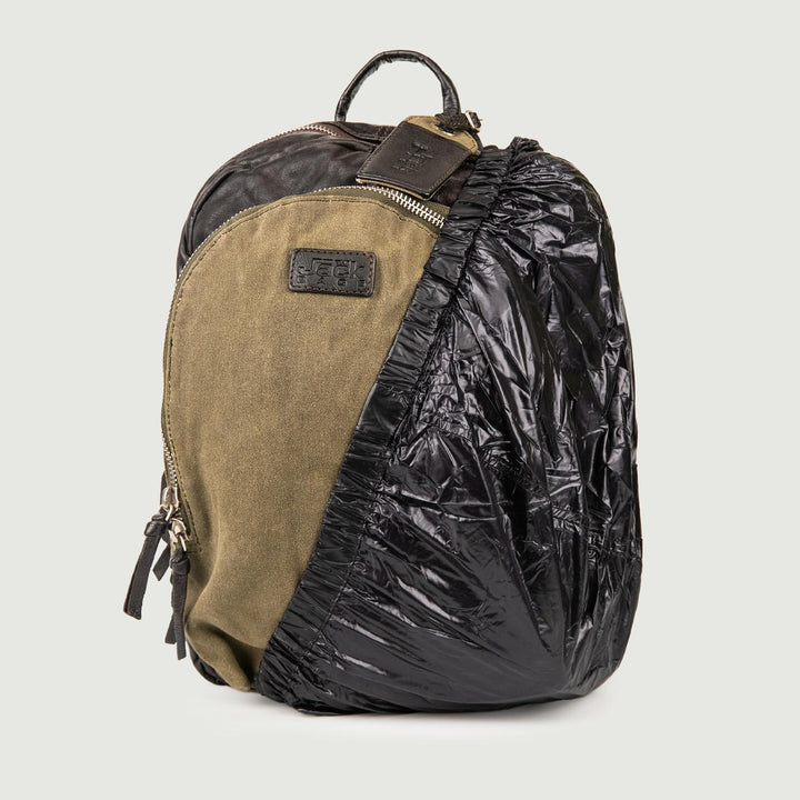 ZAINO IN PELLE EFFETTO USED DARK BROWN E TESSUTO FANGO. SURRENDER MIX 504 JACK LEATHER 