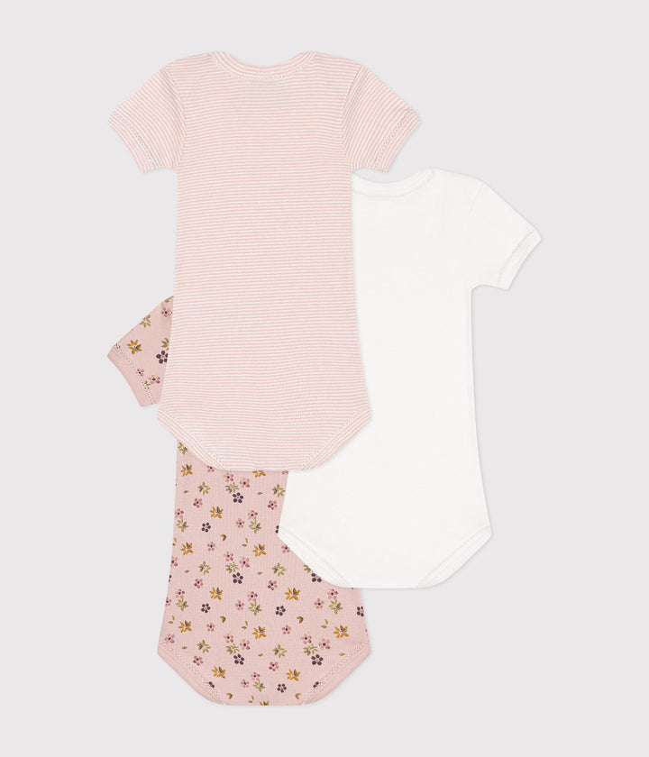 Set di 3 body a maniche corte in cotone a fiori bambina A0BDZ 00 PETIT BATEAU 