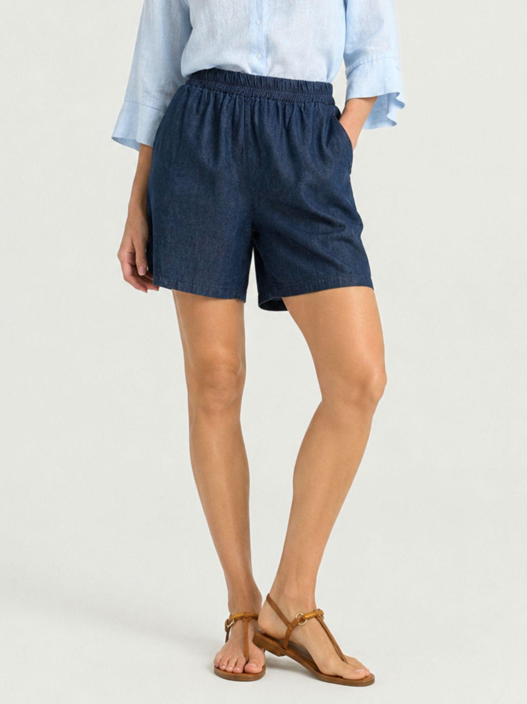 Bermuda in lino chambray denim 6BR0528 DENIM ANDREA MORANDO 