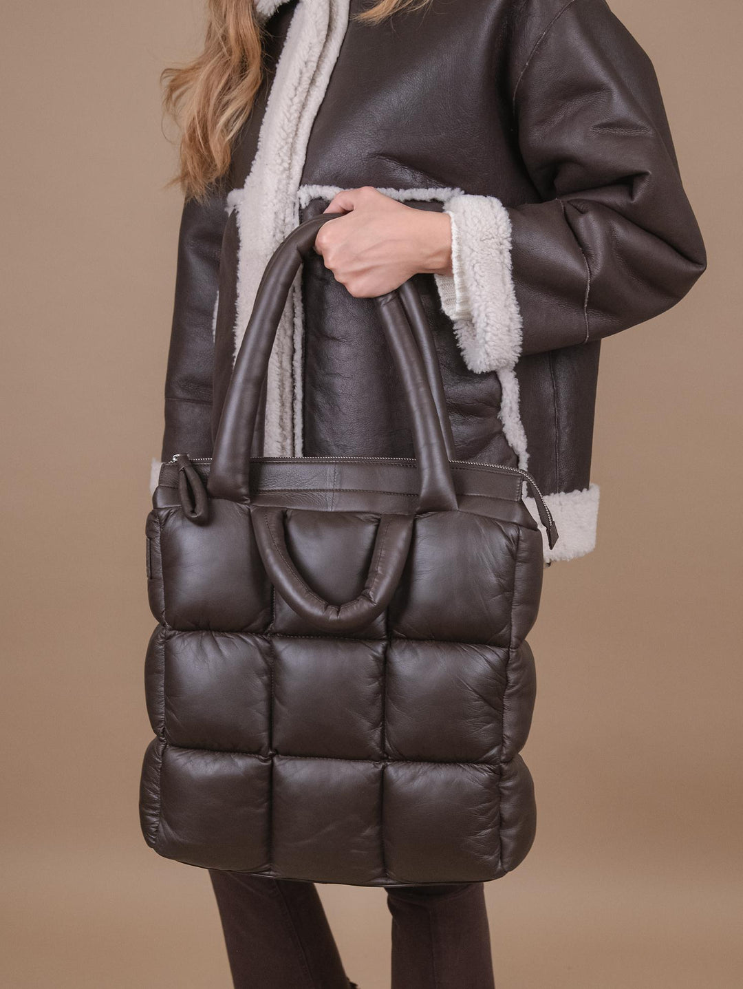 BORSA FODERATA IN PELLE MATELASSÉ MARRONE MRLN 06 JACK LEATHER 