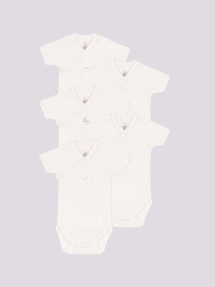 CONFEZIONE DA 5 BODY BIANCHI INCROCIATI IN COTONE A09UW 00 PETIT BATEAU 