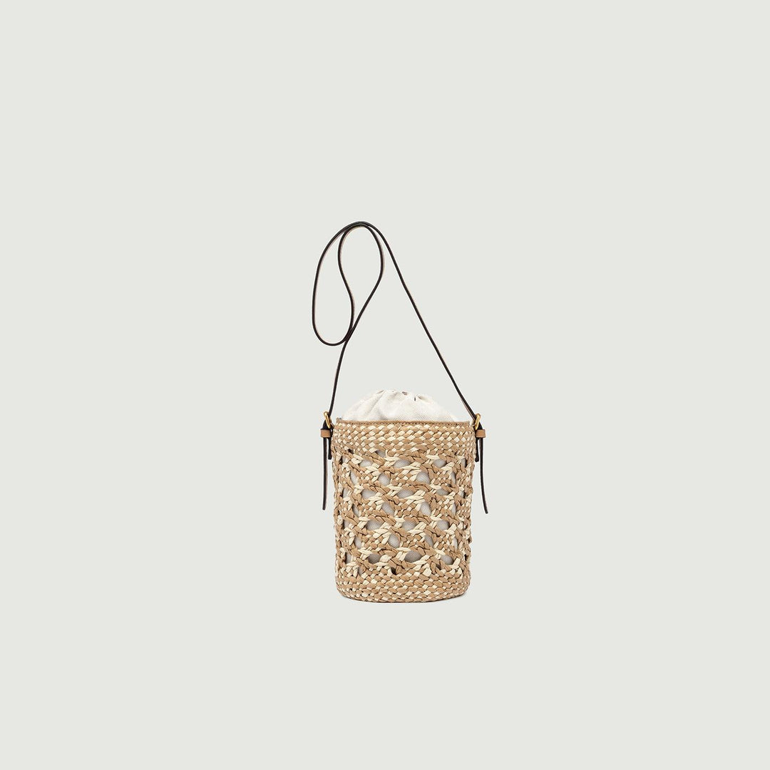 SECCHIELLO SAONA MEDIUM IN PAGLIA CON DETTAGLI IN PELLE CUOIO BS 10731 STRAW-PL 11130 GIANNI CHIARINI 