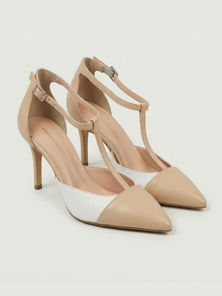 Décolleté T-Bar in pelle bianca e beige S256 SKIN ANDREA MORANDO 