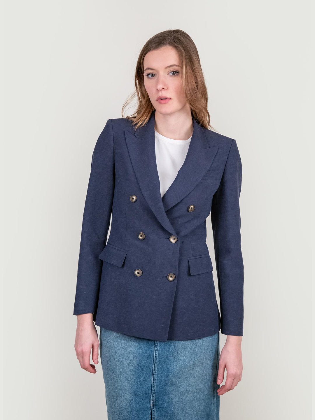 BLAZER DOPPIOPETTO IN MISTO LINO BLU 11387773 BLU ANDREA MORANDO 
