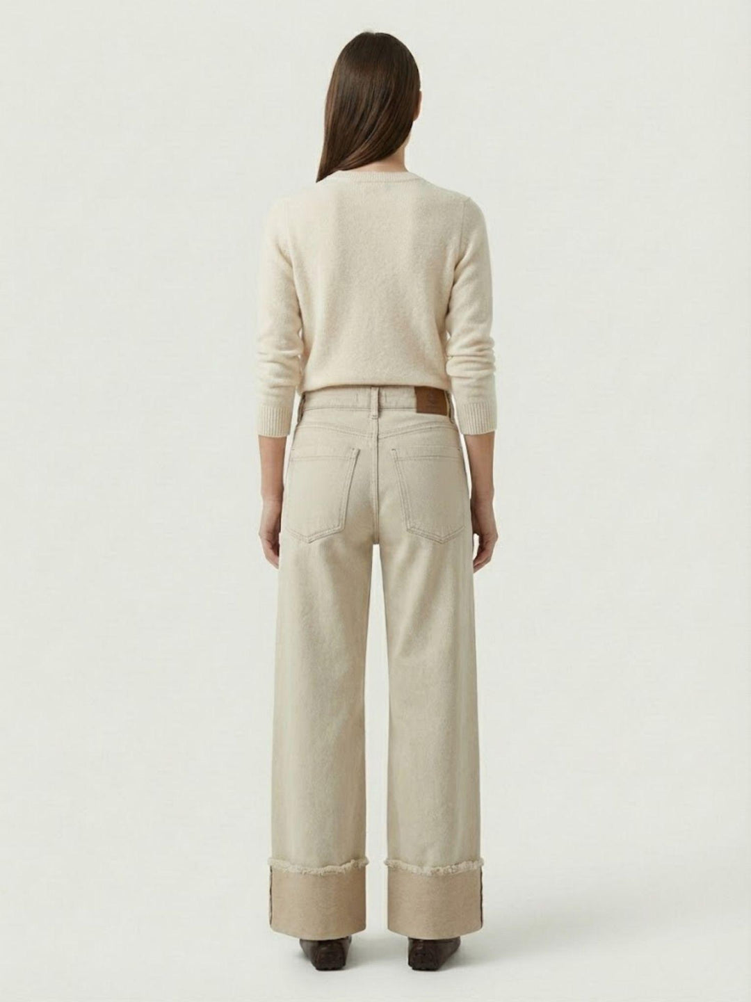 Pantalone a palazzo in denim beige 81144ARR NATURALE ANDREA MORANDO 