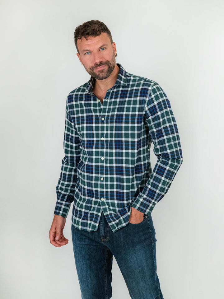 CAMICIA base verde in flanella di cotone a quadri BU25W02CAFLA810 300 ANDREA MORANDO 